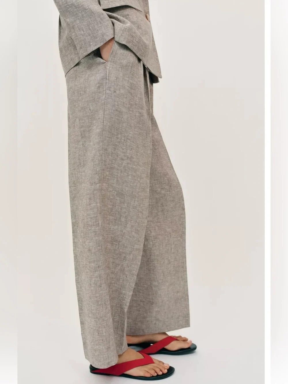 Zara NWT 100% Linen Straight Leg Wide Leg Pants High Rise Neutral Beige